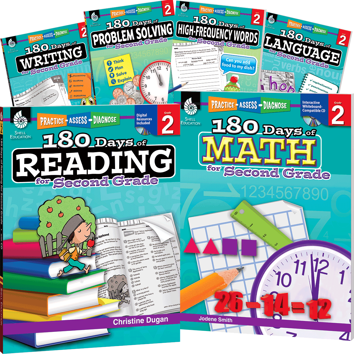 180 Days™: Reading, High-Frequency Words, Math, Problem Solving, Writing, & Language for Grade 2: 6-Book Set