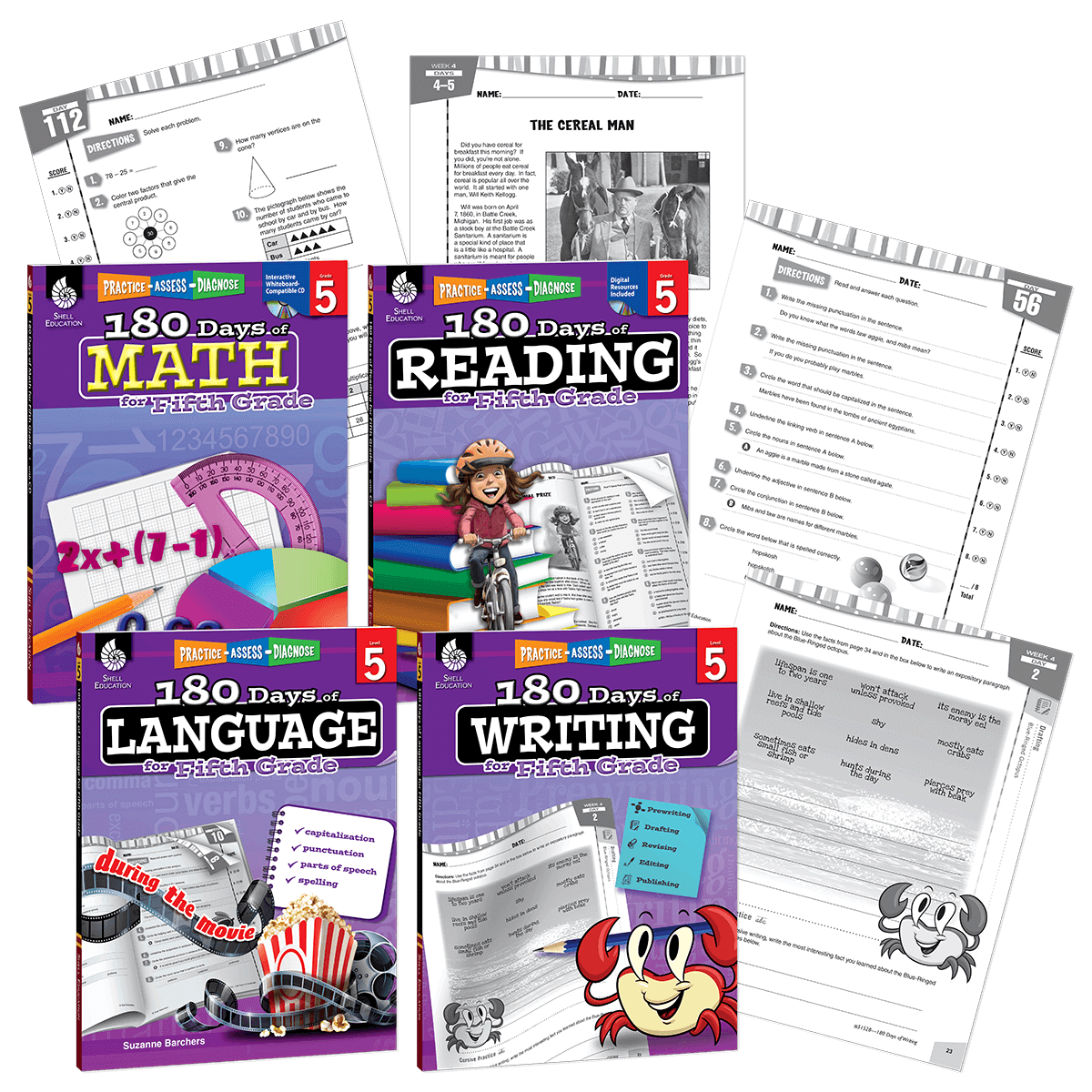 180 Days™: Reading, Math, Writing, & Language for Grade 5: 4-Book Set