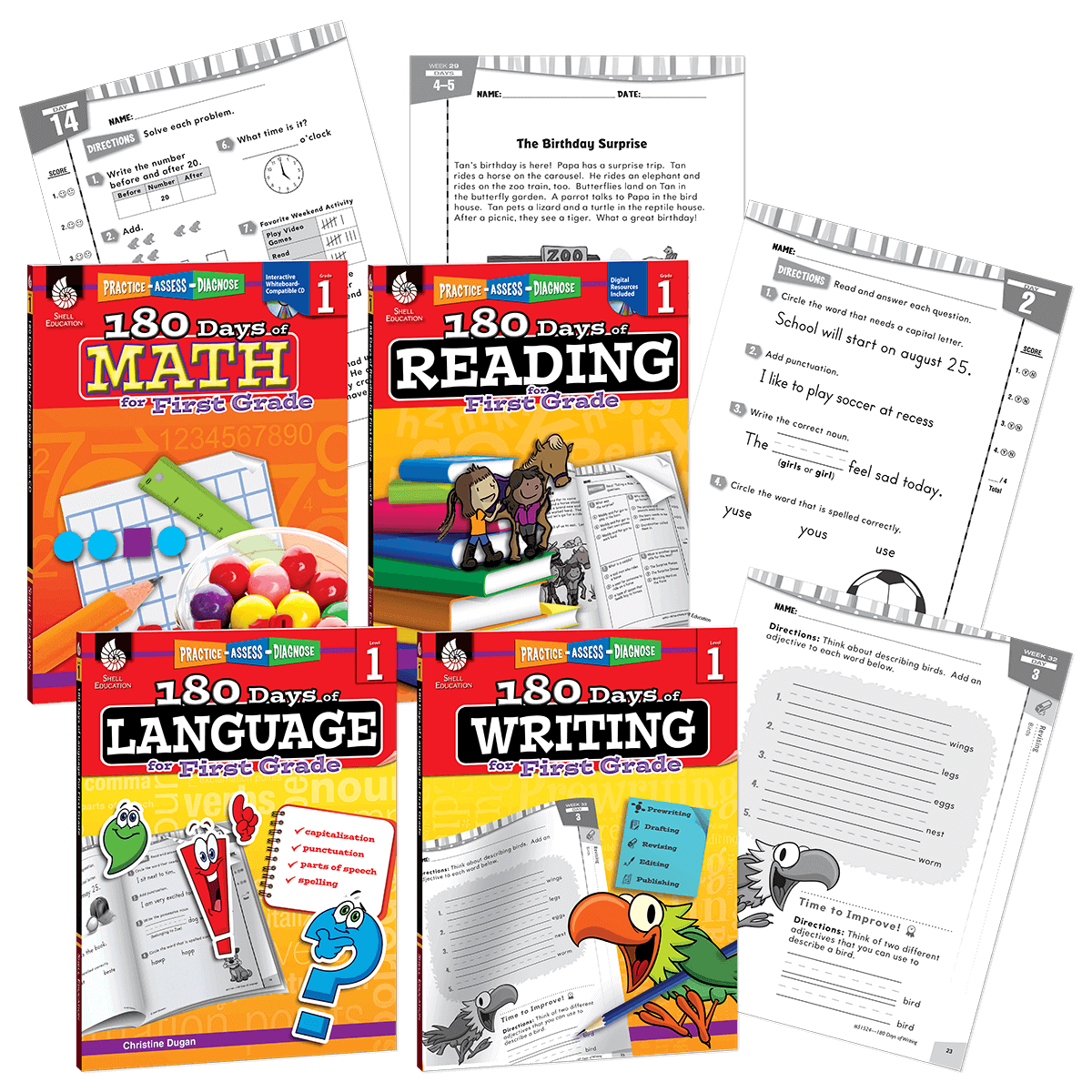 180 Days™: Reading, Math, Writing, & Language for Grade 1: 4-Book Set