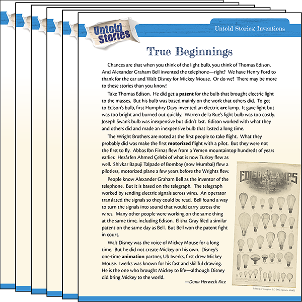 Untold Stories: Inventions: True Beginnings 6-Pack