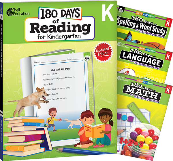 180 Days™: Reading, Spelling, Language, & Math Grade K: 4-Book Set