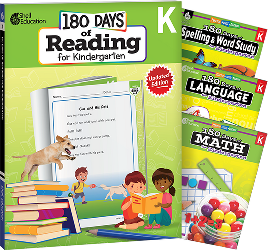 180 Days™: Reading, Spelling, Language, & Math Grade K: 4-Book Set