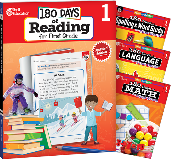 180 Days™: Reading, Spelling, Language, & Math Grade 1: 4-Book Set