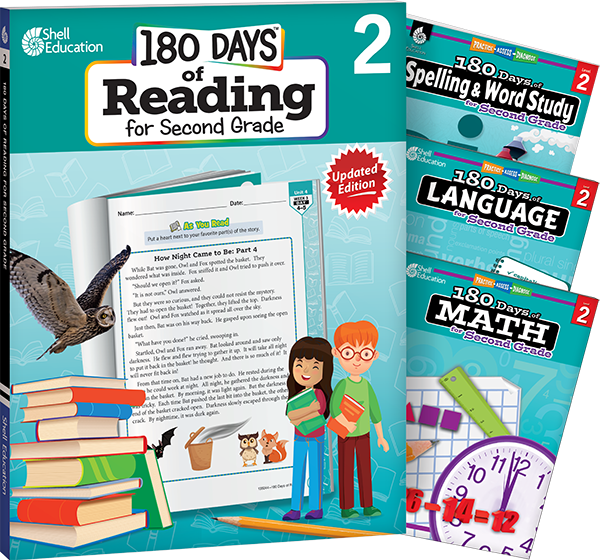 180 Days™: Reading, Spelling, Language, & Math Grade 2: 4-Book Set