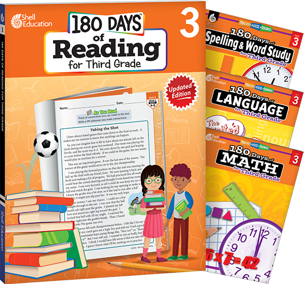 180 Days™: Reading, Spelling, Language, & Math Grade 3: 4-Book Set