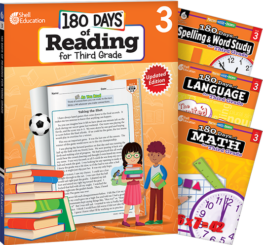 180 Days™: Reading, Spelling, Language, & Math Grade 3: 4-Book Set