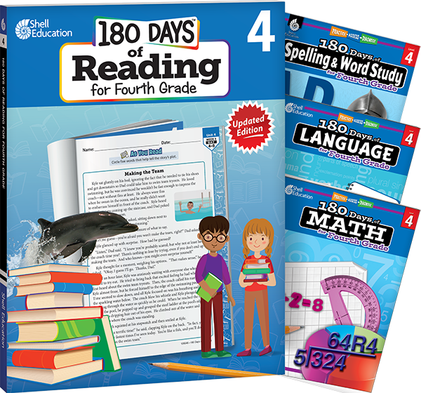 180 Days™: Reading, Spelling, Language, & Math Grade 4: 4-Book Set