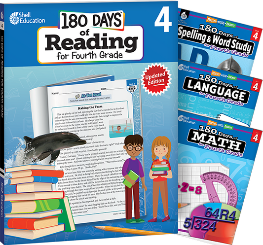 180 Days™: Reading, Spelling, Language, & Math Grade 4: 4-Book Set