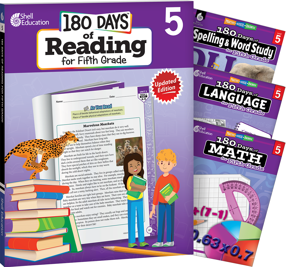 180 Days™: Reading, Spelling, Language, & Math Grade 5: 4-Book Set