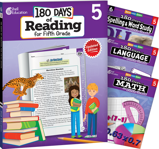 180 Days™: Reading, Spelling, Language, & Math Grade 5: 4-Book Set