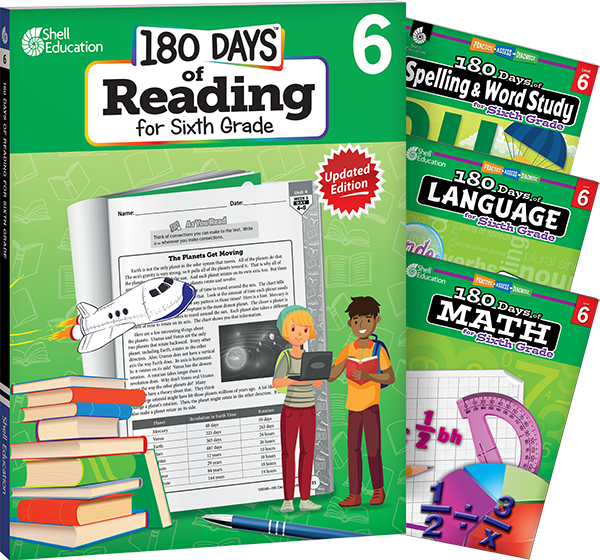 180 Days™: Reading, Spelling, Language, & Math Grade 6: 4-Book Set