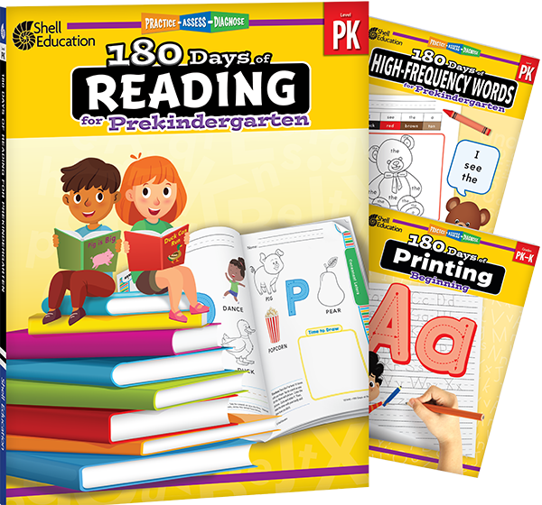 180 Days™: Reading, High-Frequency Words, & Printing Grade PK: 3-Book Set