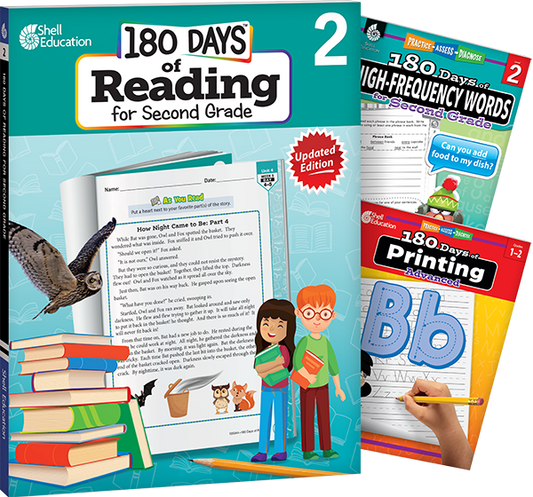 180 Days™: Reading, High-Frequency Words, & Printing Grade 2: 3-Book Set