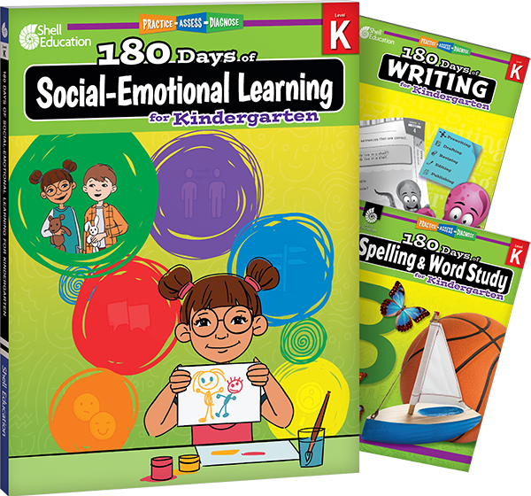 180 Days™: Social-Emotional Learning, Writing, & Spelling Grade K: 3-Book Set