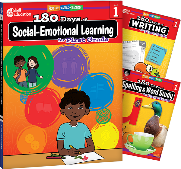 180 Days™: Social-Emotional Learning, Writing, & Spelling Grade 1: 3-Book Set