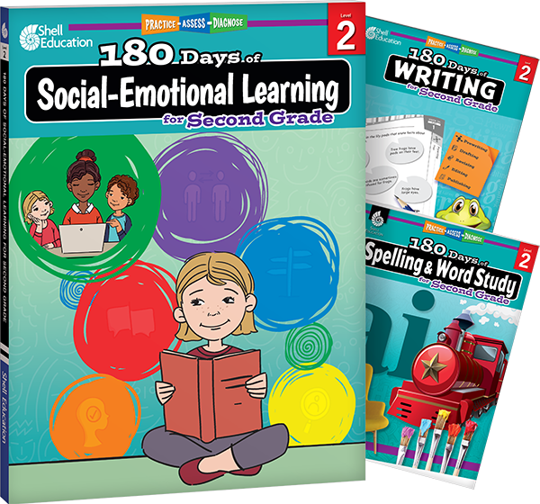 180 Days™: Social-Emotional Learning, Writing, & Spelling Grade 2: 3-Book Set