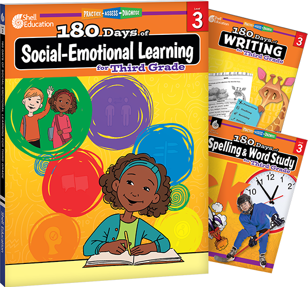 180 Days™: Social-Emotional Learning, Writing, & Spelling Grade 3: 3-Book Set