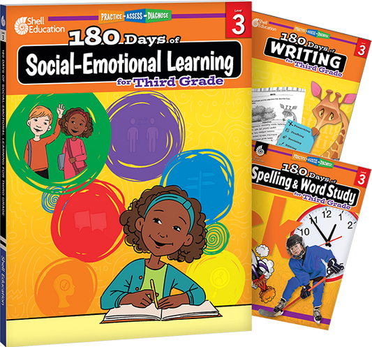 180 Days™: Social-Emotional Learning, Writing, & Spelling Grade 3: 3-Book Set