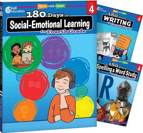 180 Days™: Social-Emotional Learning, Writing, & Spelling Grade 4: 3-Book Set