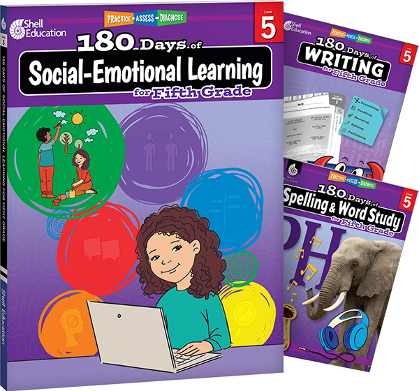 180 Days™: Social-Emotional Learning, Writing, & Spelling Grade 5: 3-Book Set