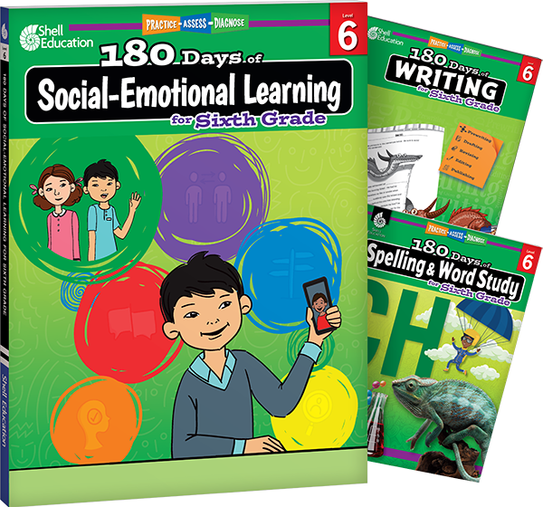 180 Days™: Social-Emotional Learning, Writing, & Spelling Grade 6: 3-Book Set