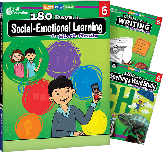 180 Days™: Social-Emotional Learning, Writing, & Spelling Grade 6: 3-Book Set