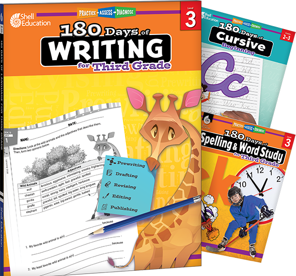 180 Days™: Writing, Spelling, & Cursive Grade 3: 3-Book Set