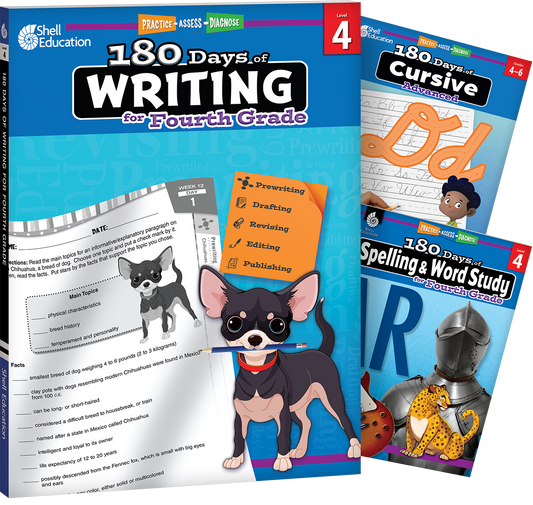 180 Days™: Writing, Spelling, & Cursive Grade 4: 3-Book Set