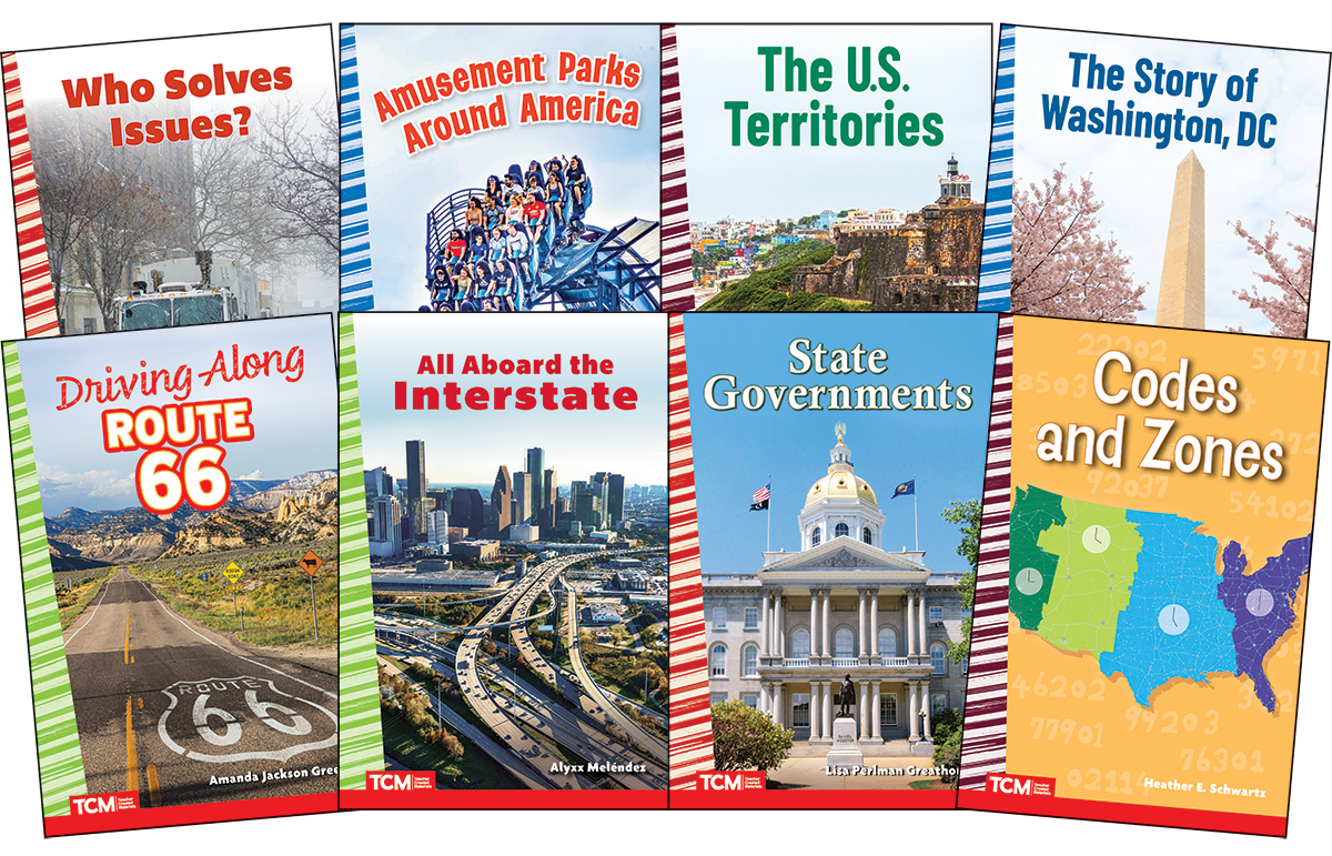 Explore The United States' Historic Routes and Modern Governance: Social Studies Readers 8-Book Set