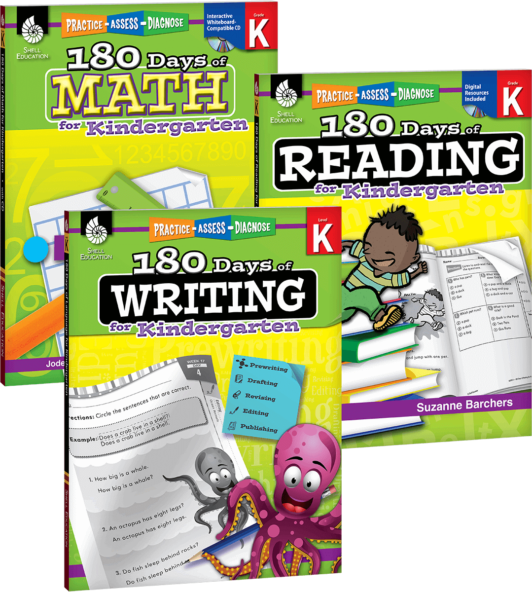 180 Days™: Reading, Writing and Math for Grade K: 3-Book Set