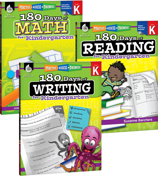 180 Days™: Reading, Writing and Math for Grade K: 3-Book Set