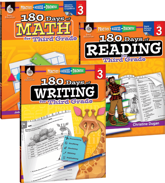 180 Days™: Reading, Writing and Math for Grade 3: 3-Book Set