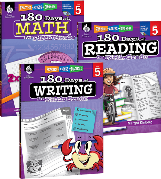 180 Days™: Reading, Writing and Math for Grade 5: 3-Book Set