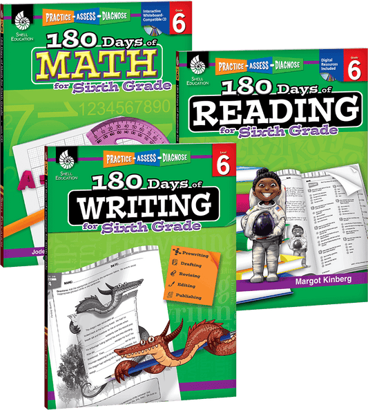 180 Days™: Reading, Writing and Math for Grade 6: 3-Book Set