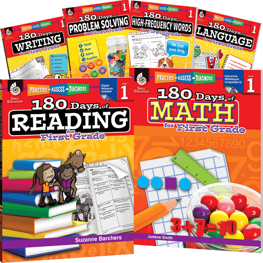 180 Days®: Reading, High-Frequency Words, Math, Problem Solving, Writing, & Language for Grade 1: 6-Book Set