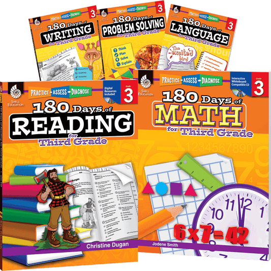 180 Days®: Reading, Math, Problem Solving, Writing, & Language for Grade 3: 5-Book Set