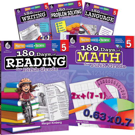 180 Days®: Reading, Math, Problem Solving, Writing, & Language for Grade 5: 5-Book Set