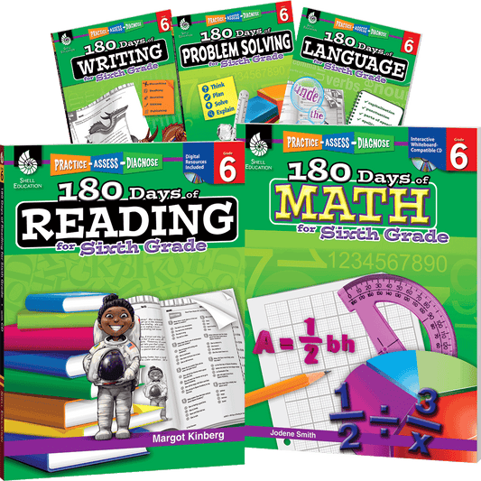 180 Days®: Reading, Math, Problem Solving, Writing, & Language for Grade 6: 5-Book Set