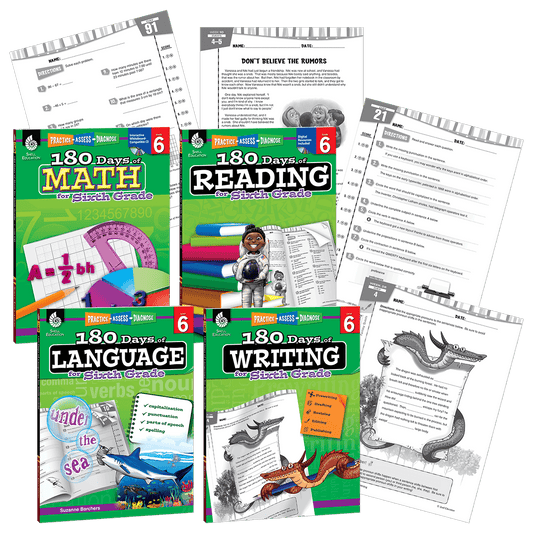 180 Days®: Reading, Math, Writing, & Language for Grade 6: 4-Book Set