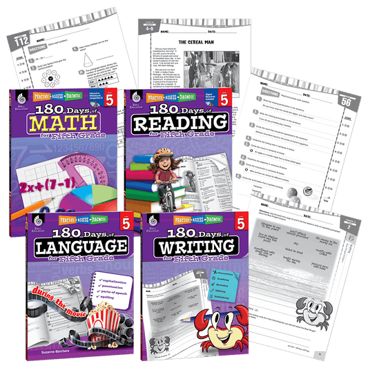 180 Days®: Reading, Math, Writing, & Language for Grade 5: 4-Book Set