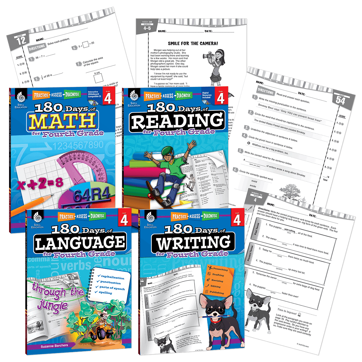 180 Days™: Reading, Math, Writing, & Language for Grade 4: 4-Book Set