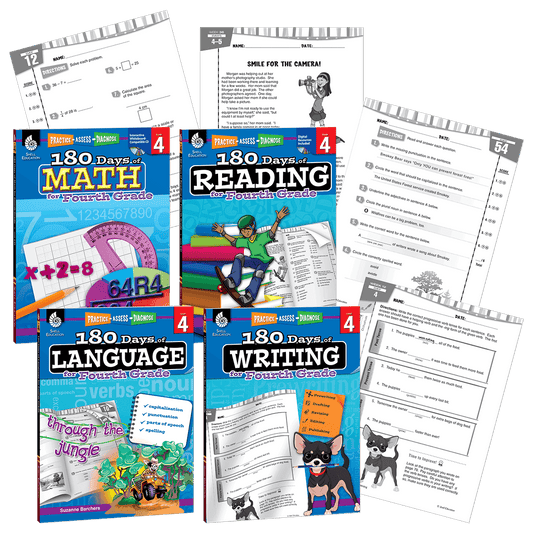 180 Days®: Reading, Math, Writing, & Language for Grade 4: 4-Book Set