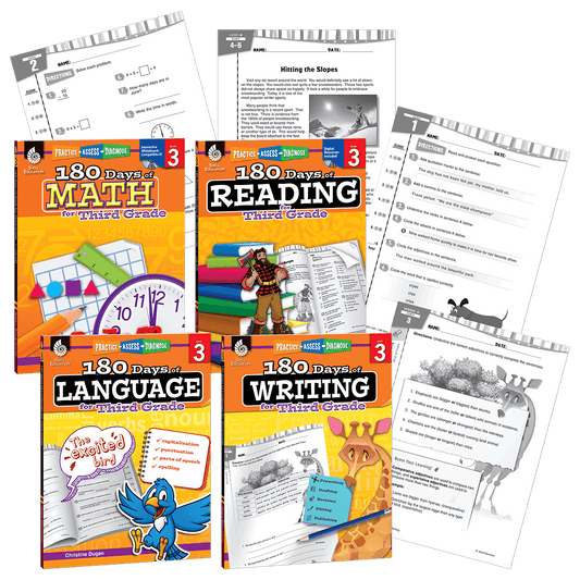 180 Days®: Reading, Math, Writing, & Language for Grade 3: 4-Book Set