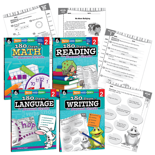 180 Days®: Reading, Math, Writing, & Language for Grade 2: 4-Book Set