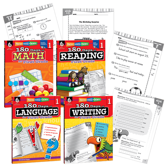 180 Days®: Reading, Math, Writing, & Language for Grade 1: 4-Book Set