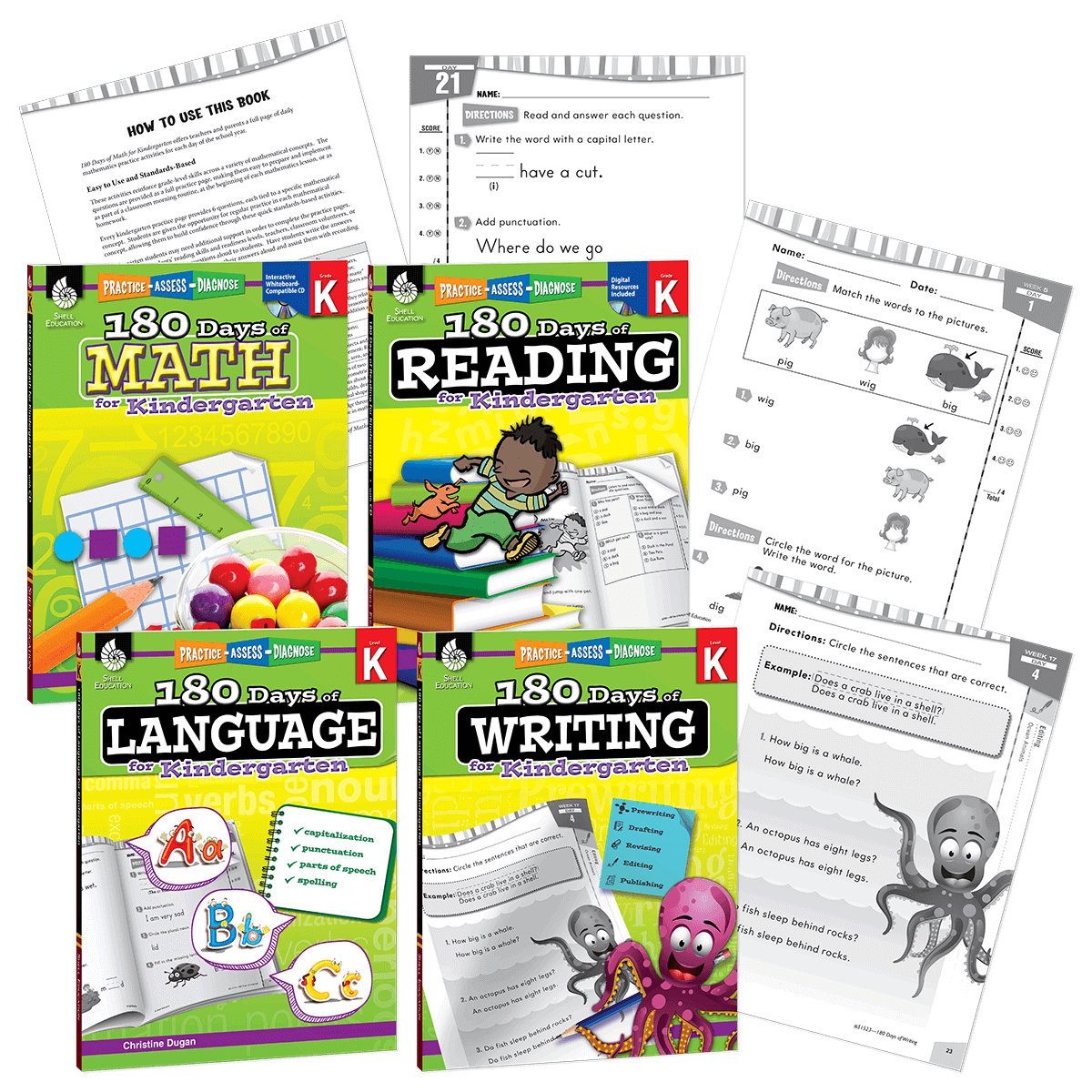 180 Days™: Reading, Math, Writing, & Language for Grade K: 4-Book Set