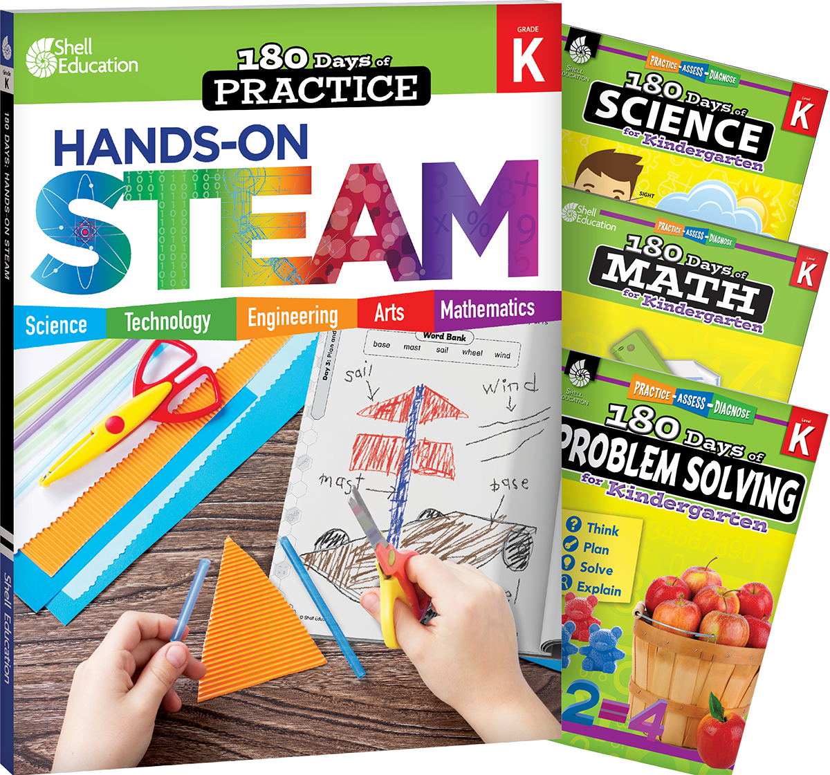 180 Days™: STEAM, Science, Math, & Problem Solving Grade K: 4-Book Set