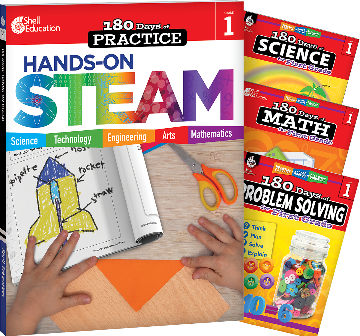 180 Days™: STEAM, Science, Math, & Problem Solving Grade 1: 4-Book Set