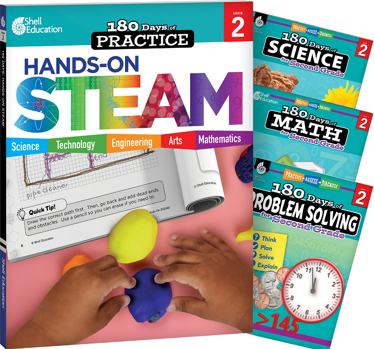 180 Days™: STEAM, Science, Math, & Problem Solving Grade 2: 4-Book Set