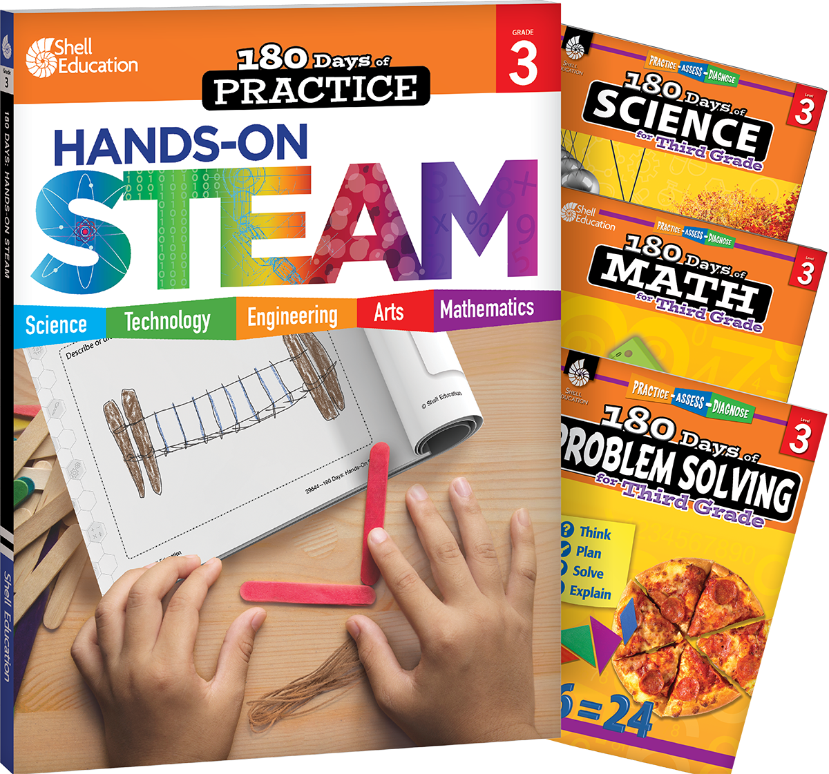 180 Days™: STEAM, Science, Math, & Problem Solving Grade 3: 4-Book Set